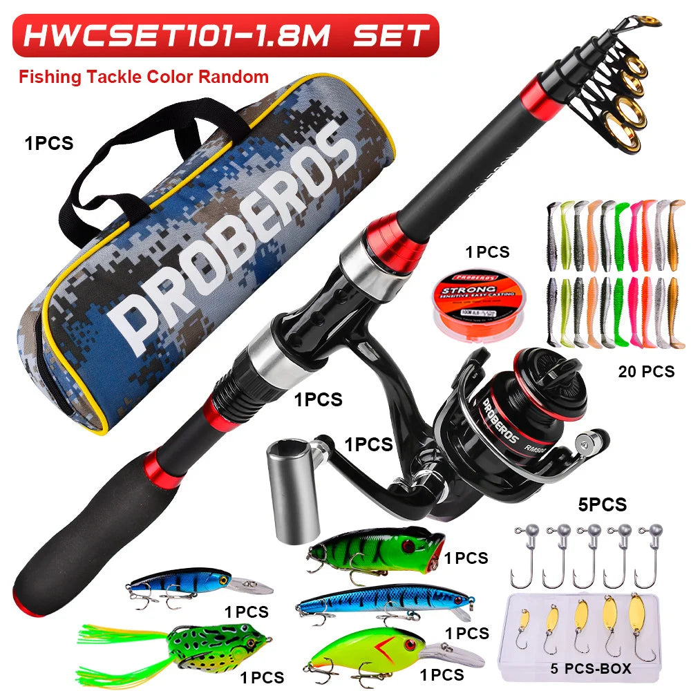 Telescopic Carbon Spinning Rod & Reel Combo Set with Bag