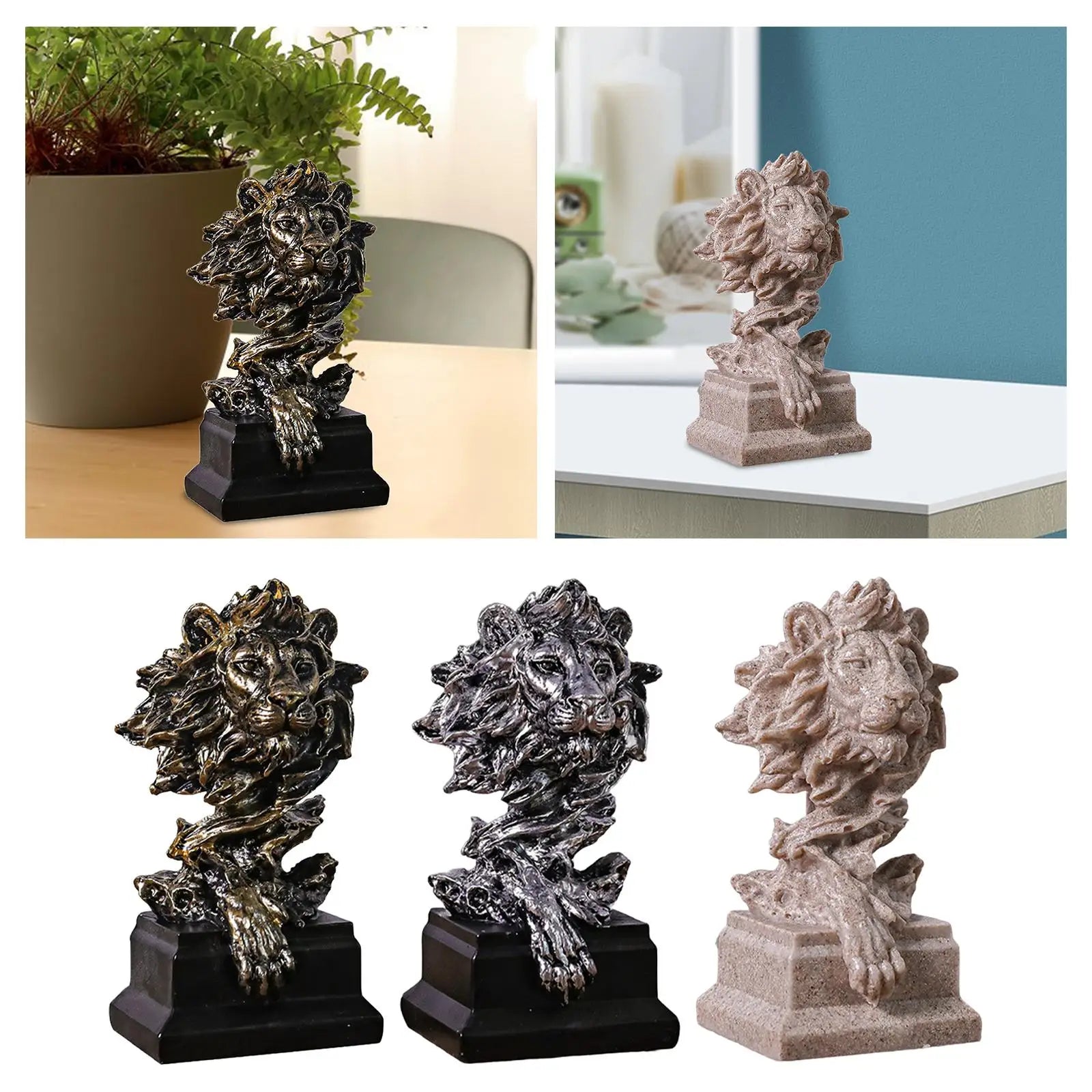 Lion Head Resin Statue – Decorative Tabletop Figurine Decorative Figurine Zpaxo