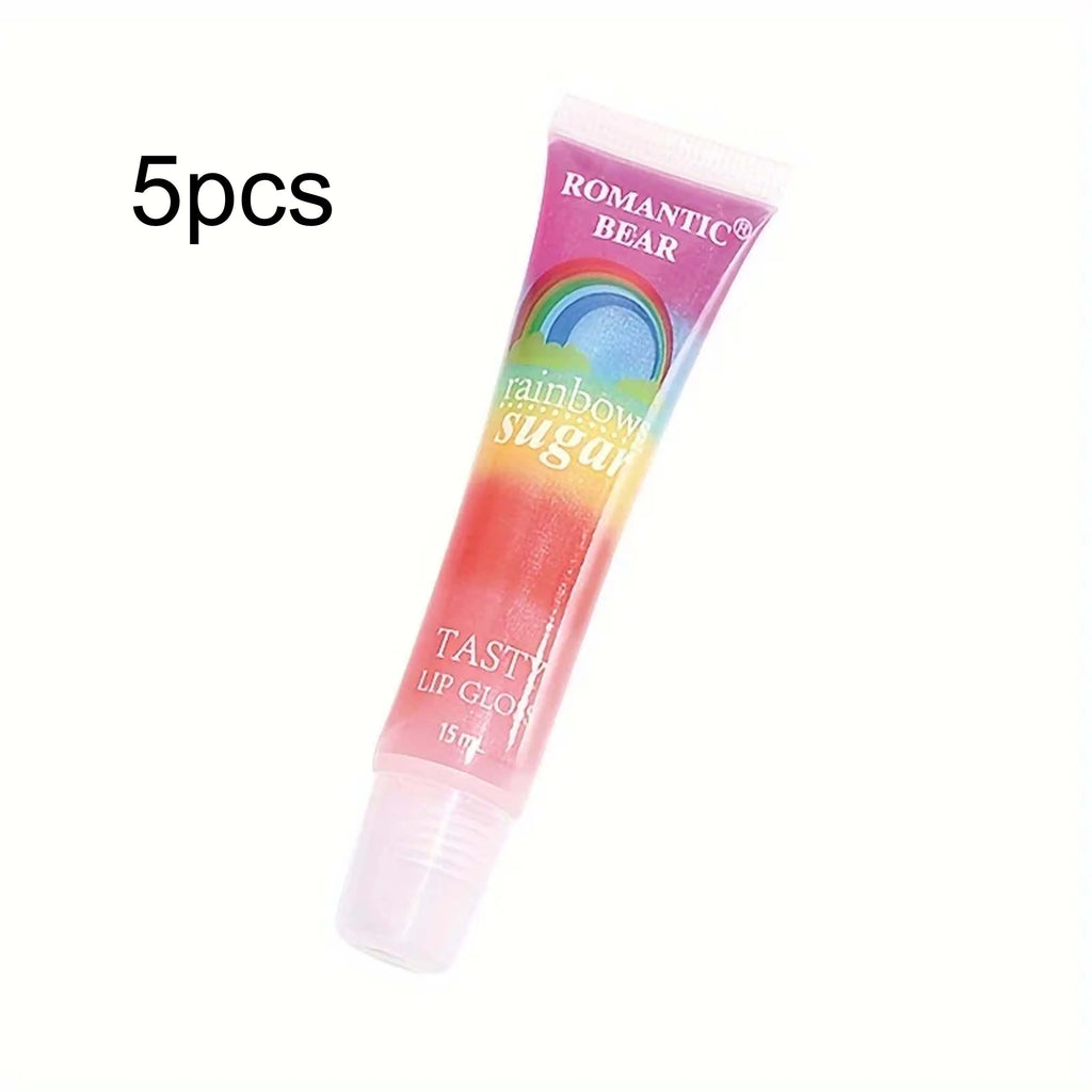 5pcs Rainbow Pearl Lip Gloss Glitter, Rainbow Jelly Lip Gloss, Sparkling Lips, Moisturizing Lip Skin Zpaxo 5pcs