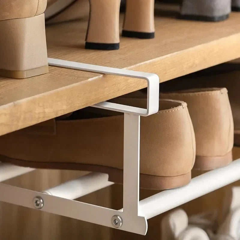 Adjustable Shoe Rack – Layered Organizer with Hanging Basket