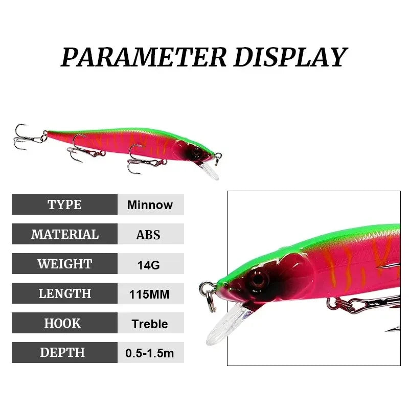 Minnow Crankbait Wobbler Lure 11.5cm 14g – 3D Eyes Pike Perch