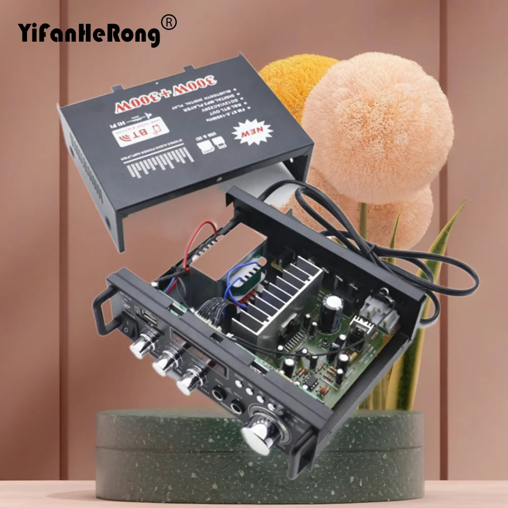600W Power Amplifier 220V 2CH LCD Display HIFI Audio Stereo Power Amplifier BT 5.0 FM Radio with Remote EU/US Plug Zpaxo With US plug