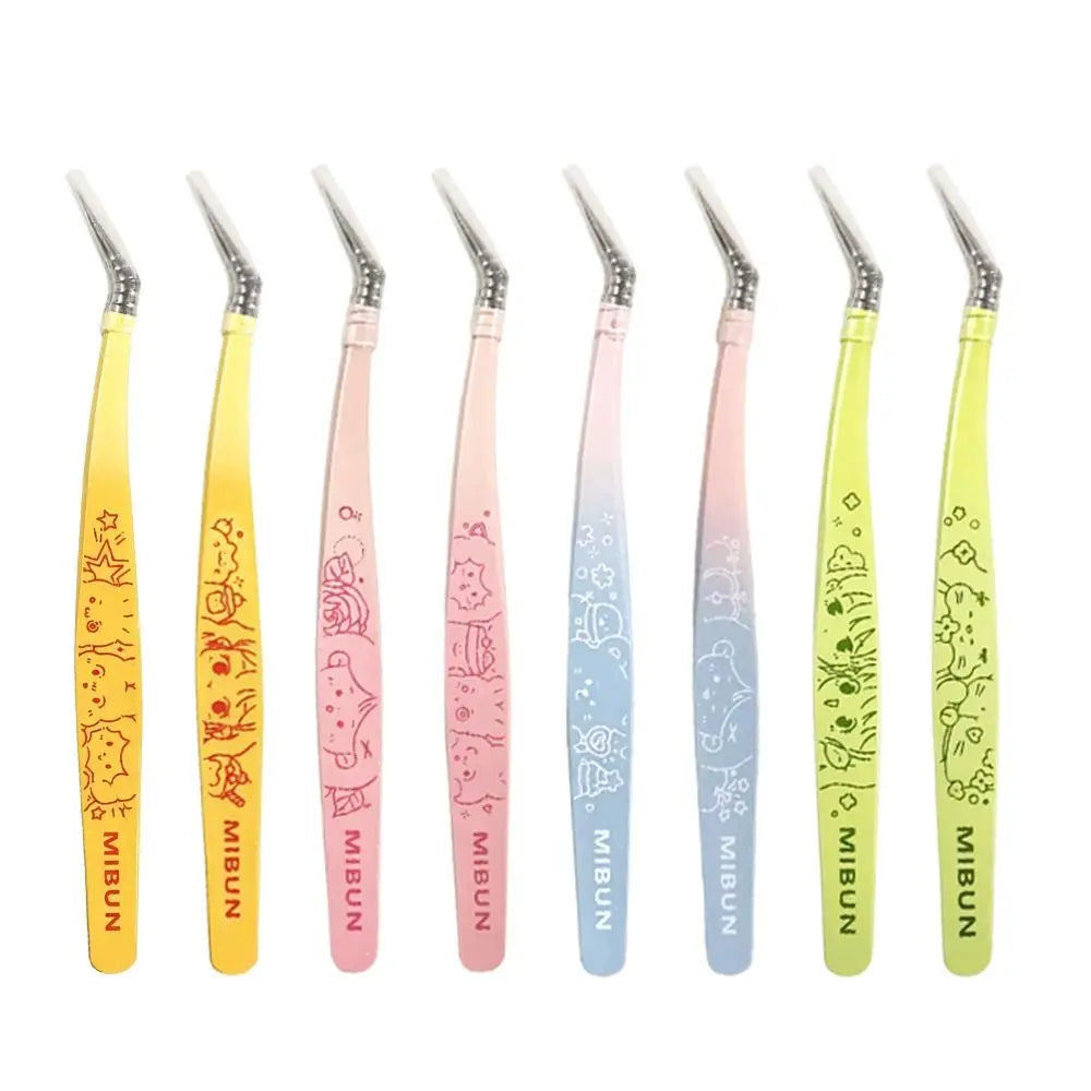 Metal Curved Stickers Tweezers High Precision Cartoon Lashes Extension Tweezer Anti-static Eyelash Curler Beauty Makeup Tools Zpaxo