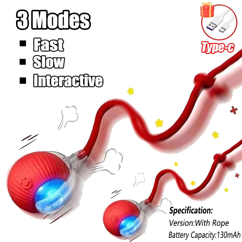 Interactive Cat Toys Automatic Rolling Ball Fake Tail Rechargeable Electric Pet Interactive Toy Dog Training Imitate Mouse Tail Zpaxo 2PCS Red Tail Ball New Version