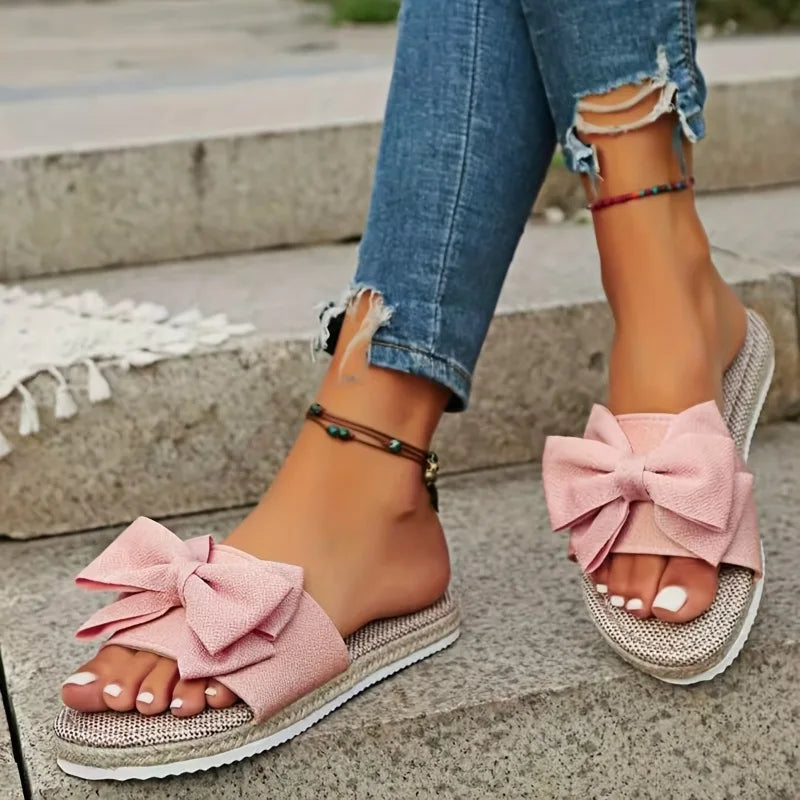Women Slippers 2025 Bow Anti Slip Sandals Wear-resistant Soft Sole Zpaxo Pink 39