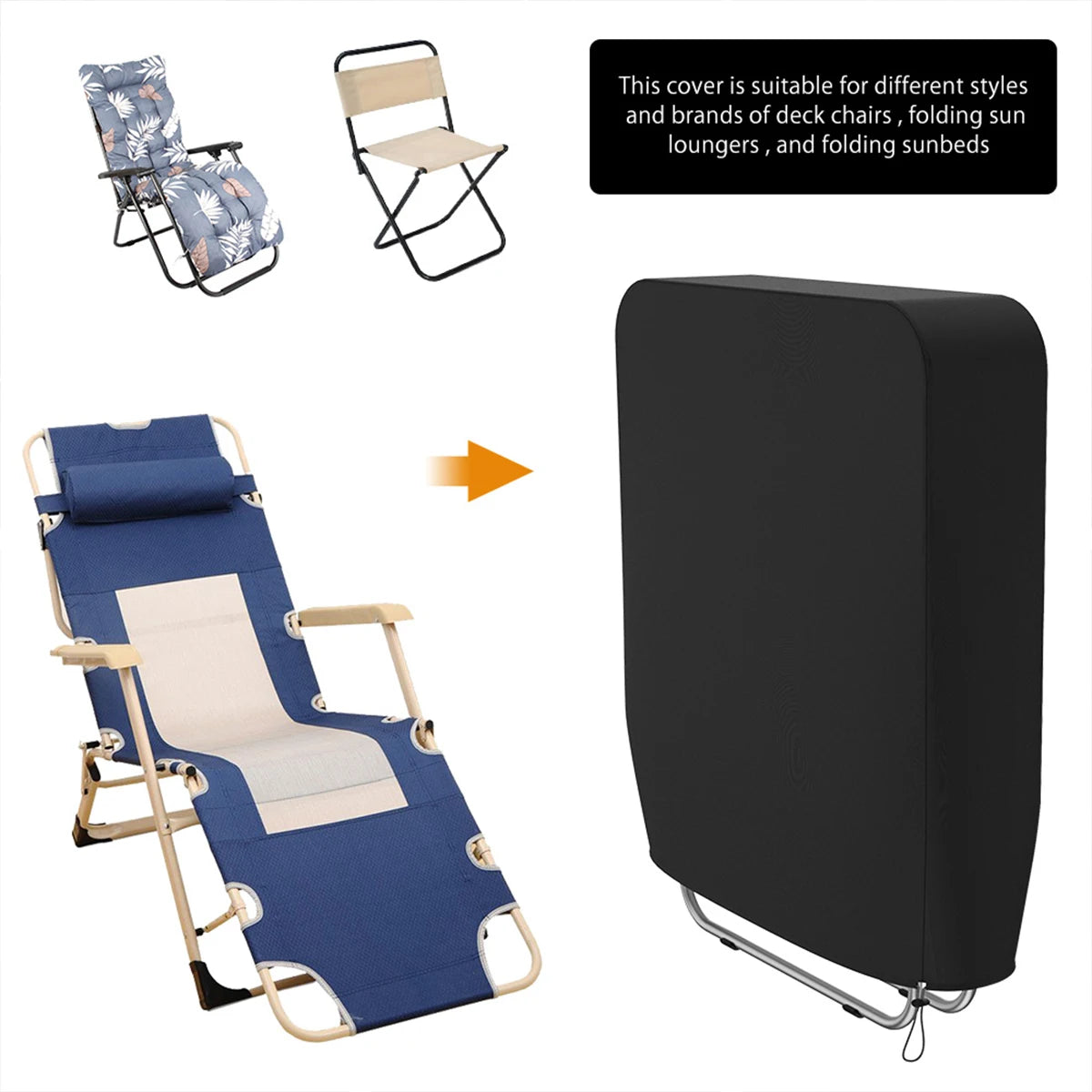 1/2PC Folding Reclining Chair Cover Dustproof Garden Reclining Covers Waterproof Prevent Sunburn Lounger Cover with Storage Bag Zpaxo