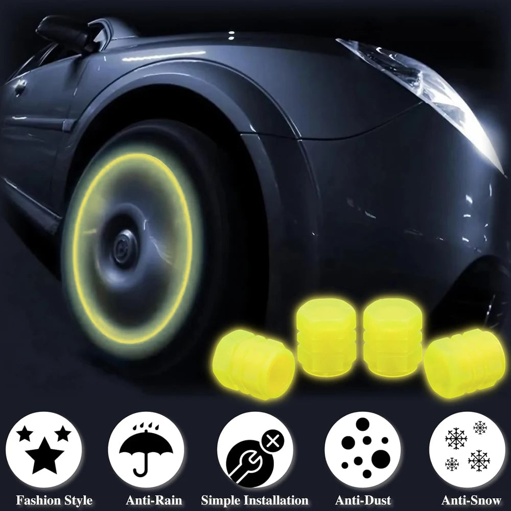 8-Pack Fluorescent Tire Valve Stem Caps – Luminous & Leak-Proof