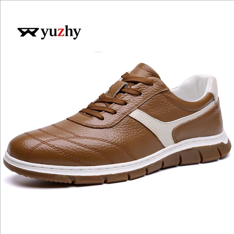Men's Fashion Casual Shoes Leather Upper Lace-up Comfort Trainer