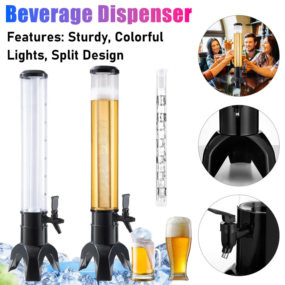 3L Beverage Dispenser Shockproof Wear-resistant Beer Tower Colorful Lights Tabletop Liquor Dispenser Bar Accessories Zpaxo