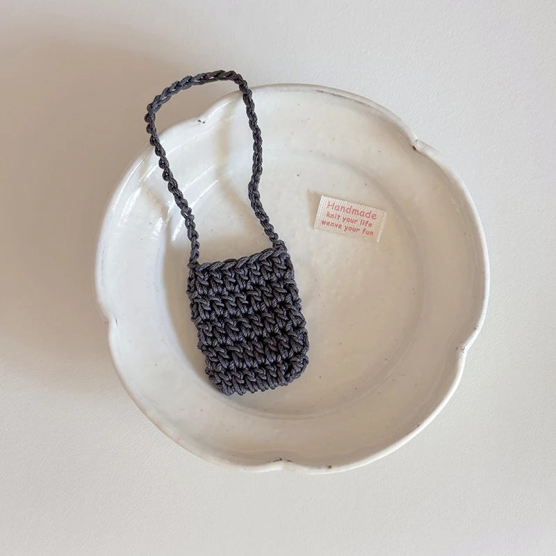 ▶1PCS Hand-crocheted Flower Bag For 15/17cm Doll Dollhouse Kids Toys Doll Satchel Baby Clothes Cute Doll Accessories Zpaxo Gray