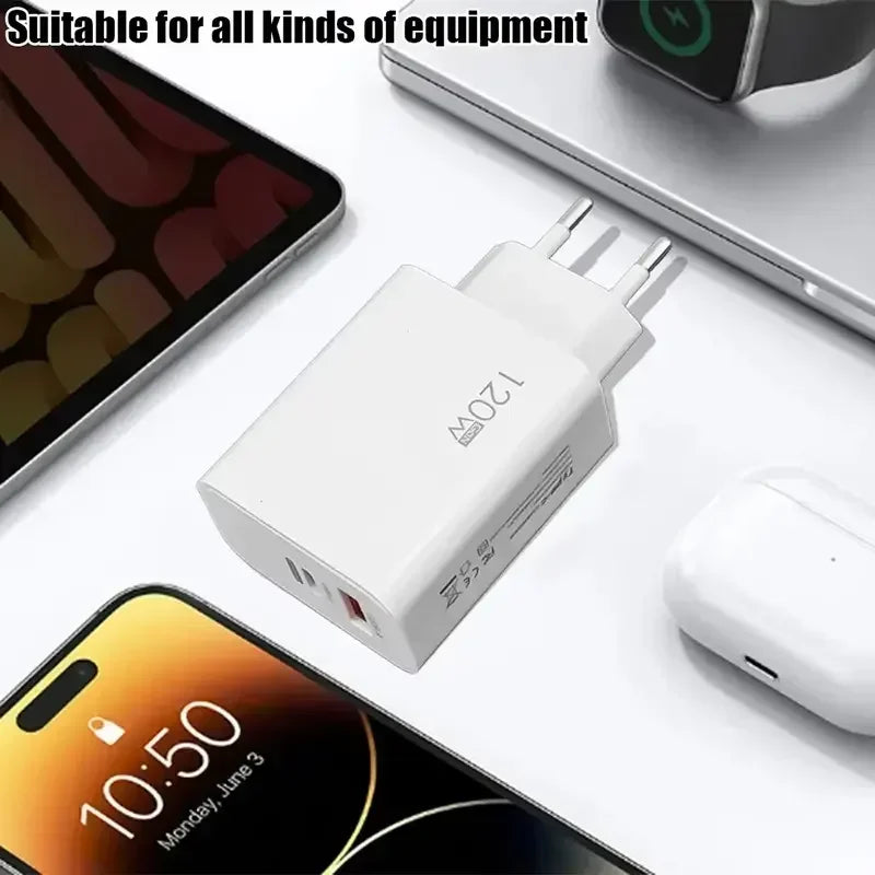 120W Charger Turbo Fast Charging EU US UK Wall Hypercharge Adapter