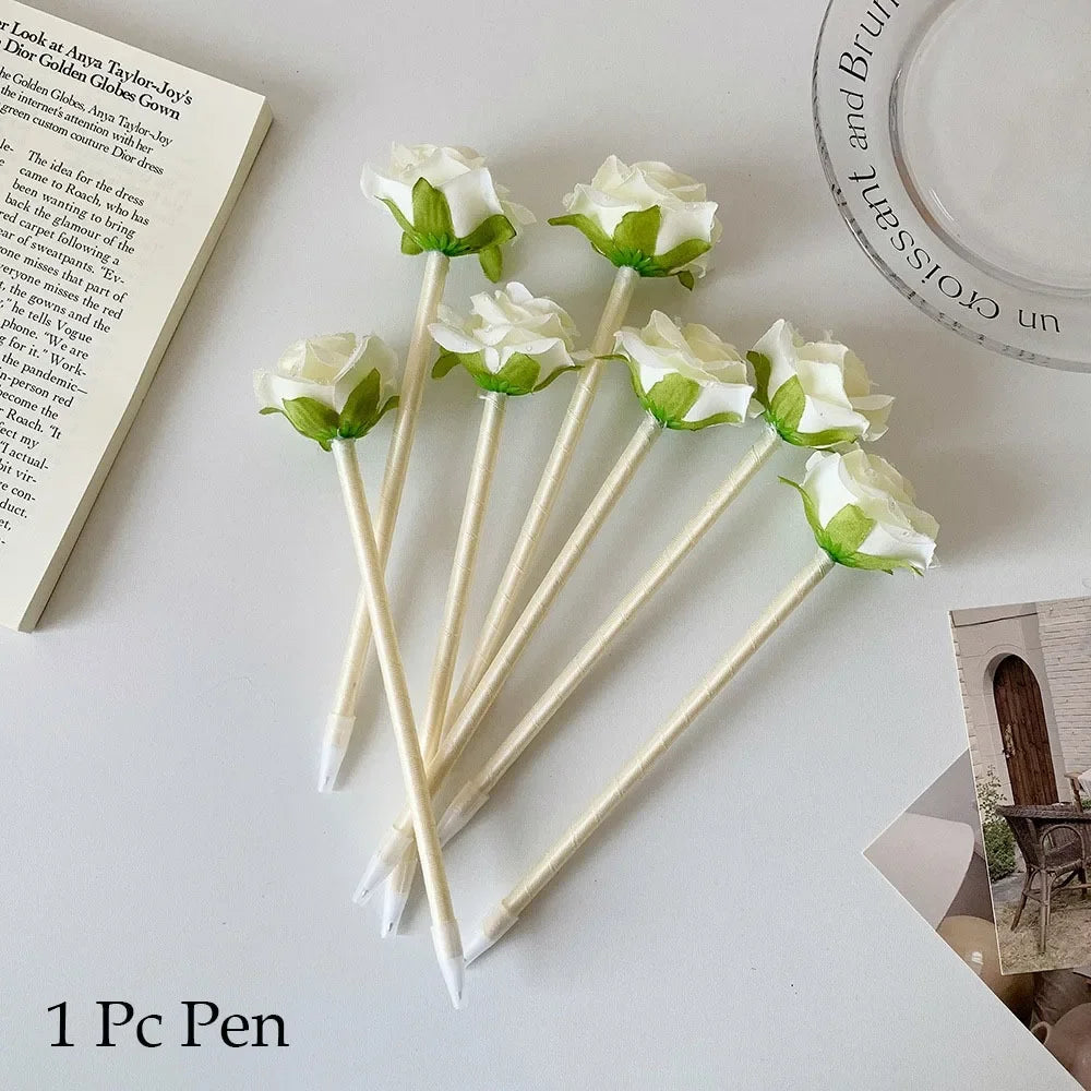 Artificial Rose Pen Stationery Ornament Creative Valentine's Day Zpaxo White 1PC B17514A