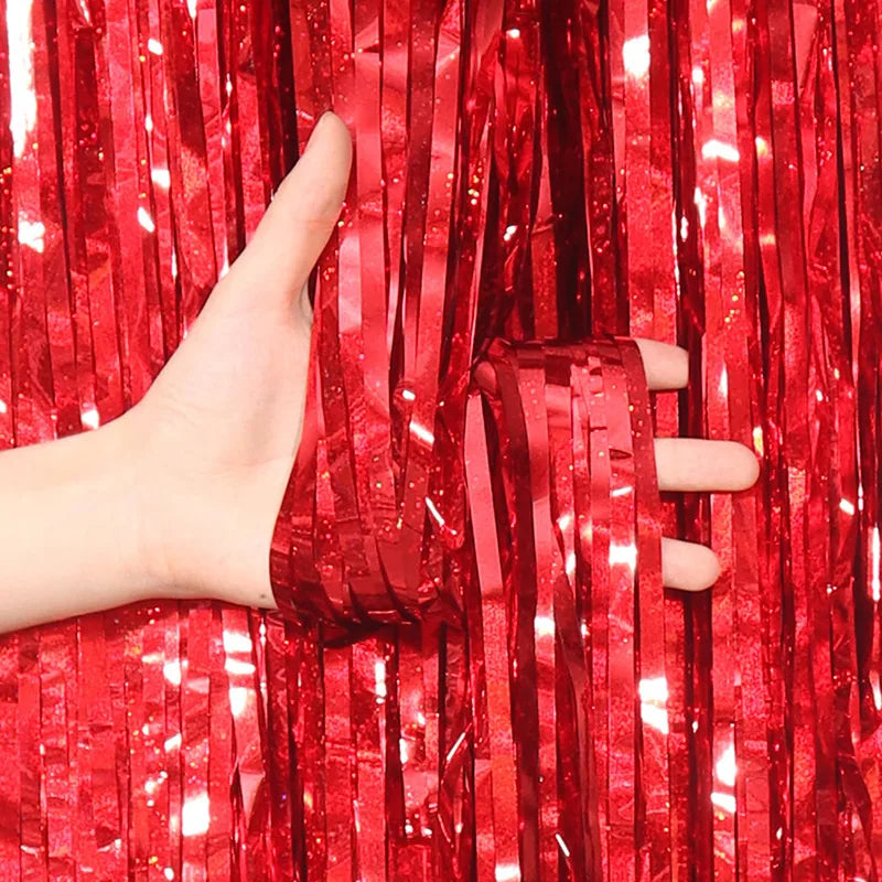 2M Glitter Pink Metallic Foil Tinsel Curtain Backdrop Birthday Zpaxo Red