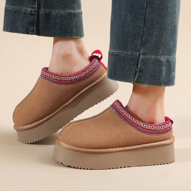 Women Slippers 2025 Platform Fluffy Slippers Women Home Large Size Slides Women House Flats Fashion Winter Designer Shoes Ladies Zpaxo Brown 42