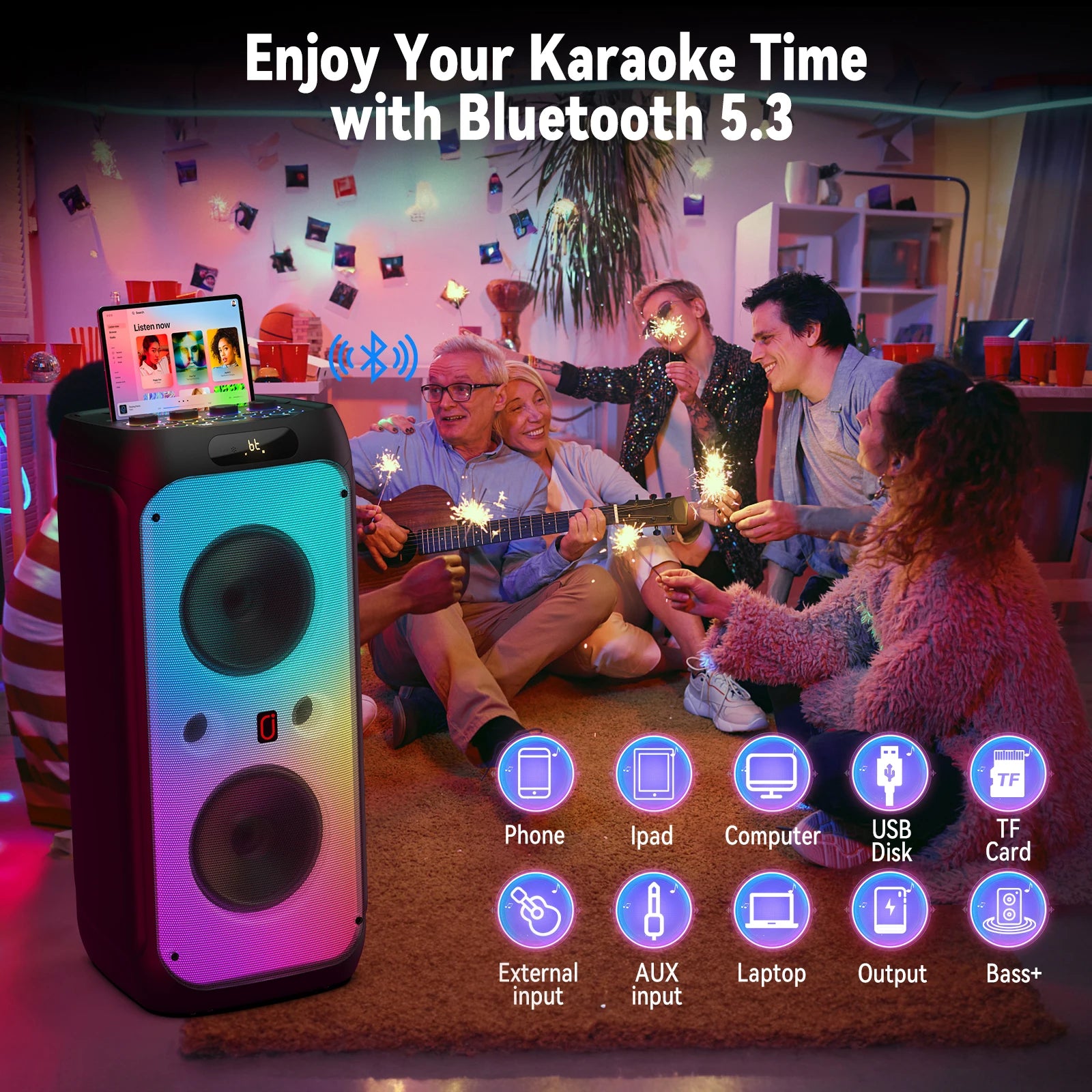 Karaoke Machine Adults Big Party Speaker 500W Peak Power Wireless PA