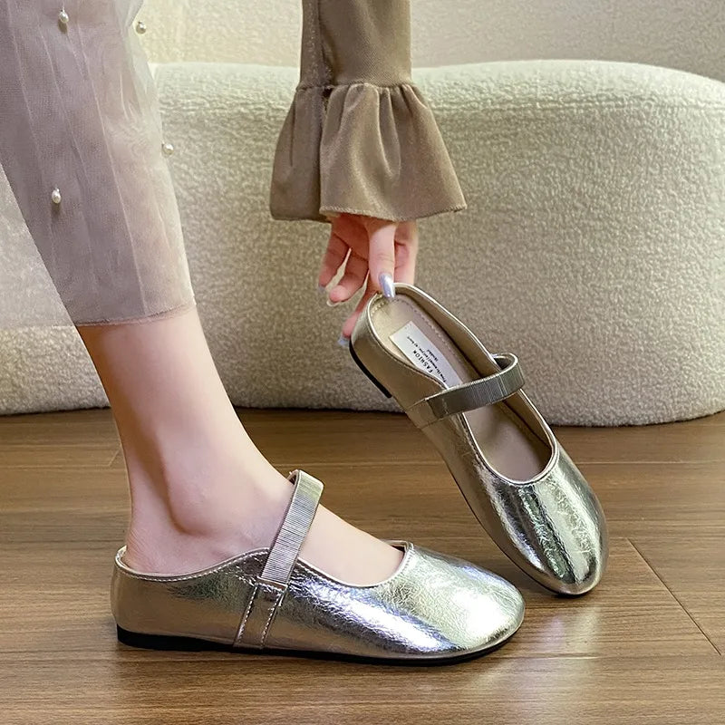 Women's Solid Vintage Comfortable Mid Heel Slippers Women Square Zpaxo Silver 36