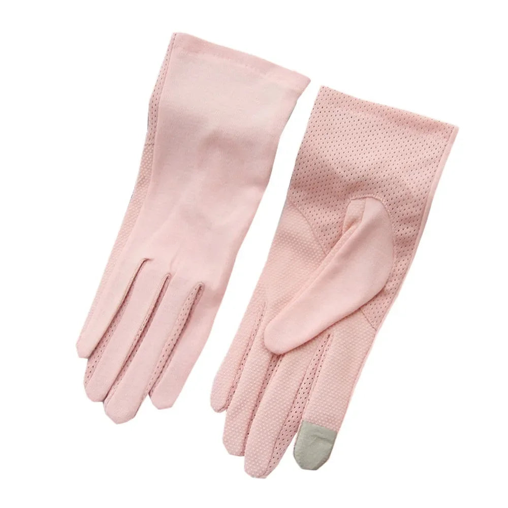 UV Protection Summer Sunscreen Gloves Touch Screen Breathable Anti-UV Mittens Slip Resistant Elastic Cycling Driving Gloves Zpaxo Light pink