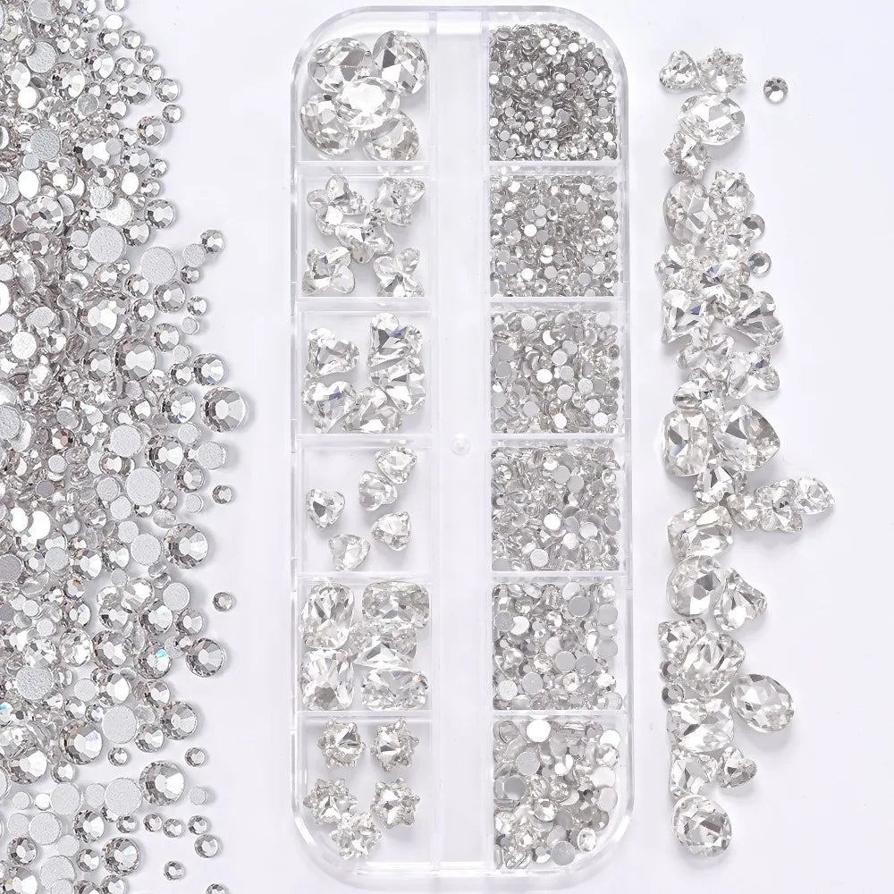 12 Grids 3D Nail Art Rhinestones Mixed Shapes Clear Glass Diamond Zpaxo 1