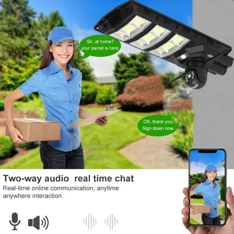 Solar Powered Street Light Wifi Camera Voice Warn 4MP V380 Security Zpaxo