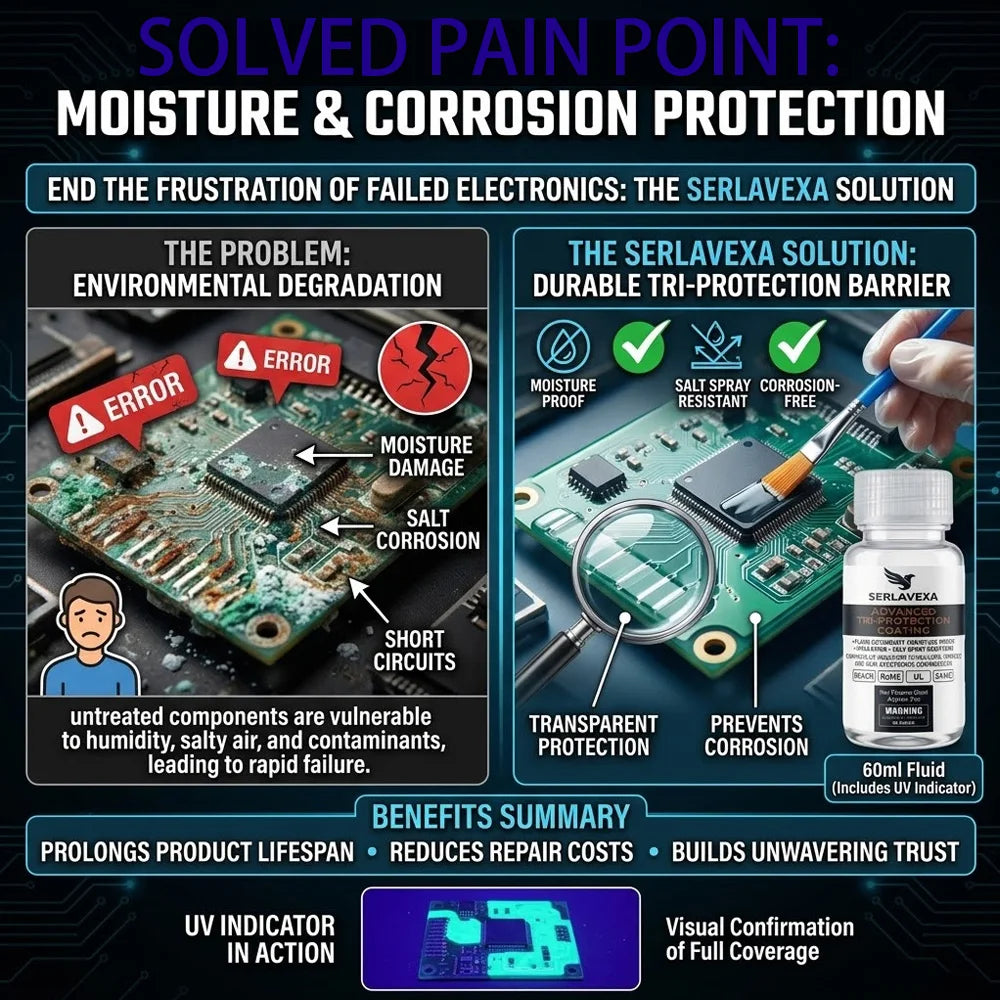 SERLAVEXA Conformal Coating for PCB, 60ml Advanced Tri-Protection Coating with UV Indicator, Moisture-Proof & Insulating Kit Zpaxo