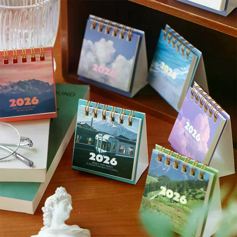 2026 Landscape Mini Desk Calendar Creative Coil Calendar Planner Desktop Ornament Decoration Office Stationery Zpaxo