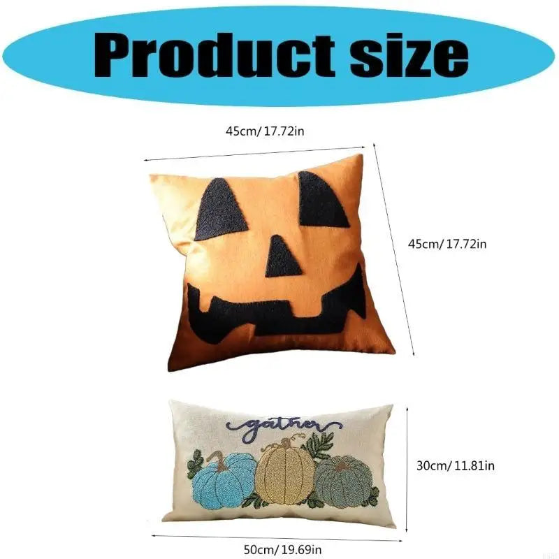 Washable Embroidered Pillow Cover Halloweens Themed Home Accent Soft