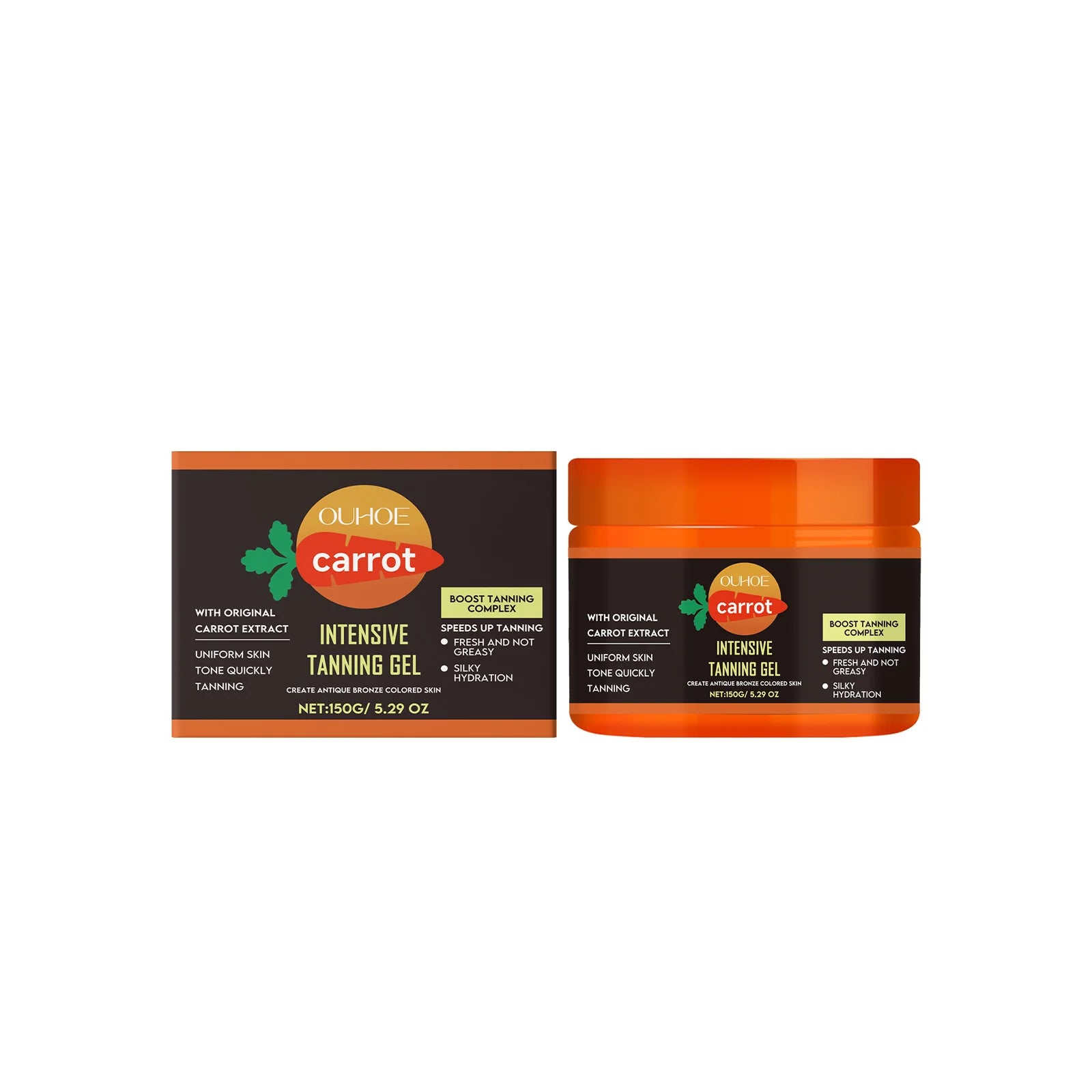 Carrot Tanning Gel – Sunless Bronzer & Moisturizing Tan Enhancer Self Tanner Gel Zpaxo 150g Boxed
