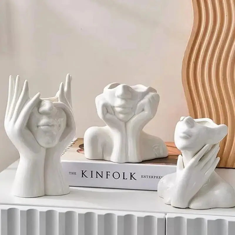 White Art Face Vase – Creative Desktop Ornament & Home Decor