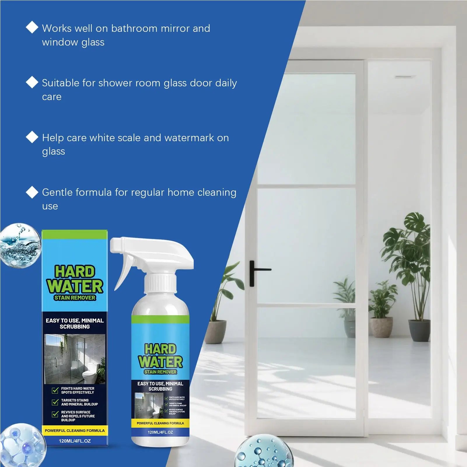 Bathroom Water Stain Remover No Scrub Cleaner Scale Glass Spray