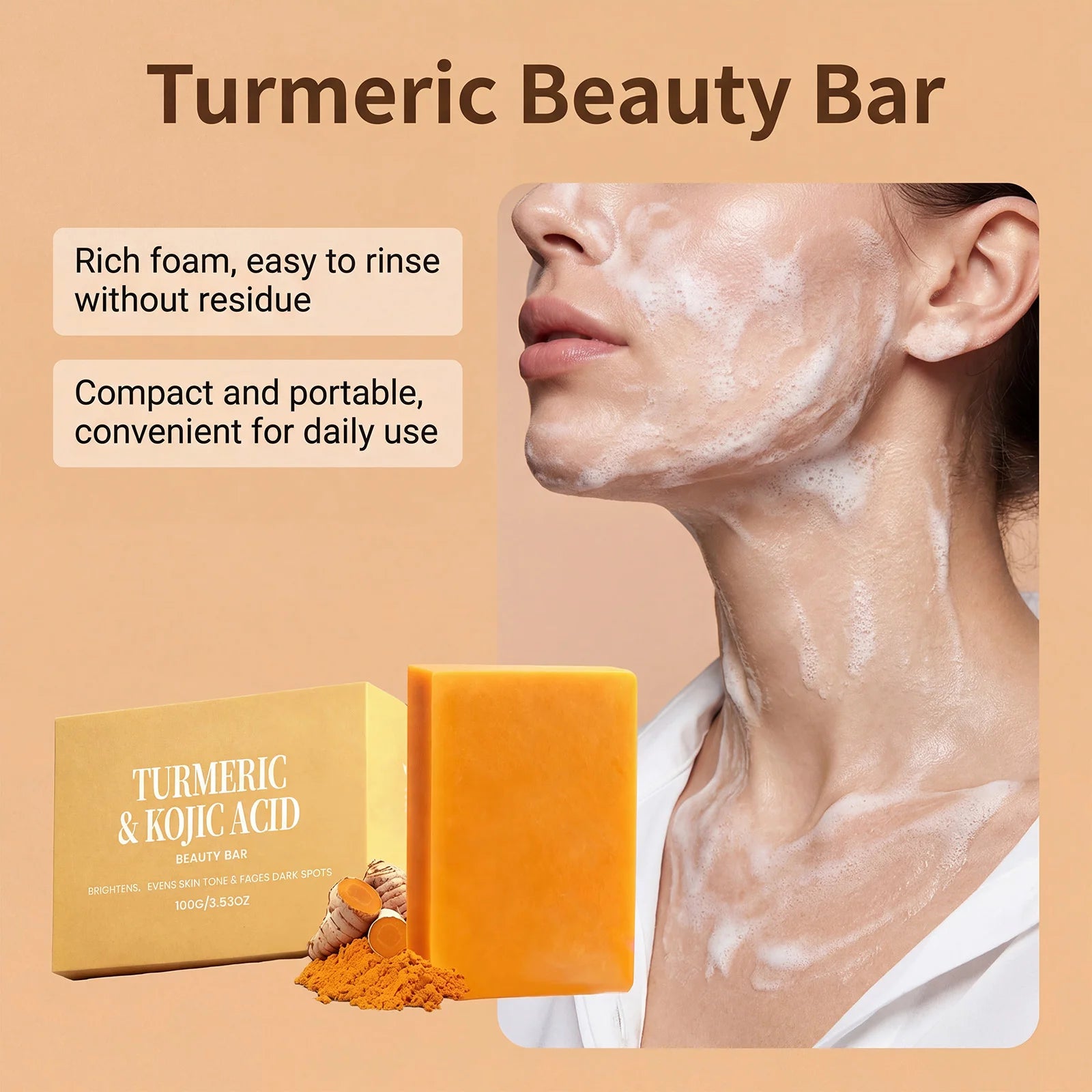 Turmeric Body Soap Nourishing Moisturizing Gentle Cleansing Bar Shea Butter Natural Glow Daily Care Bath Soap Hydrating 100g Zpaxo