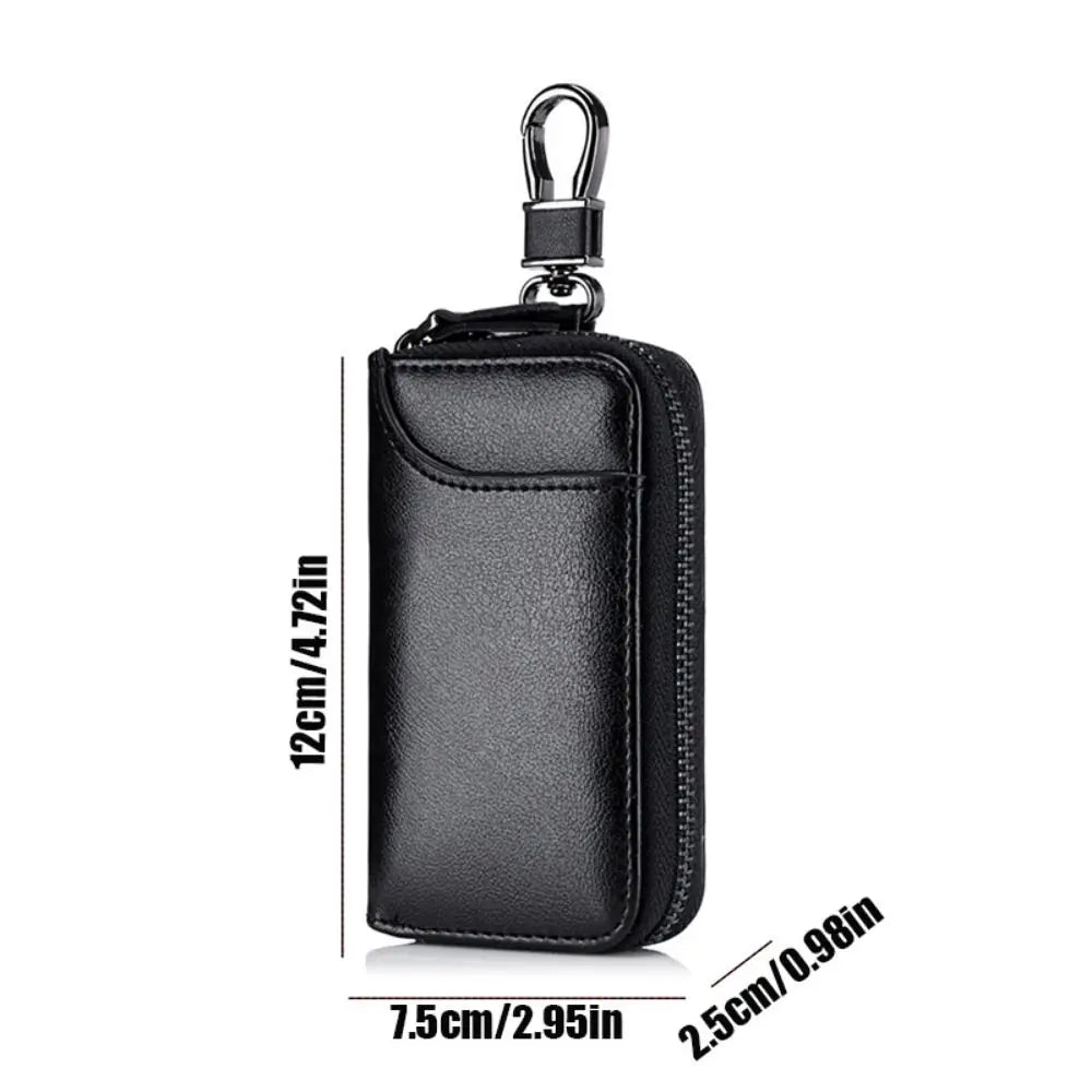 Zipper Split Car Key Wallet Solid Color Mini Purse PU Leather Key Bag Simple Portable Key Holder Organizer Pouch Card Bag Zpaxo