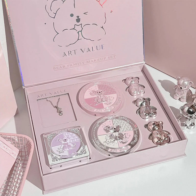 Bear Family Makeup Box Lip Powder Blusher Eye Shadow Holiday