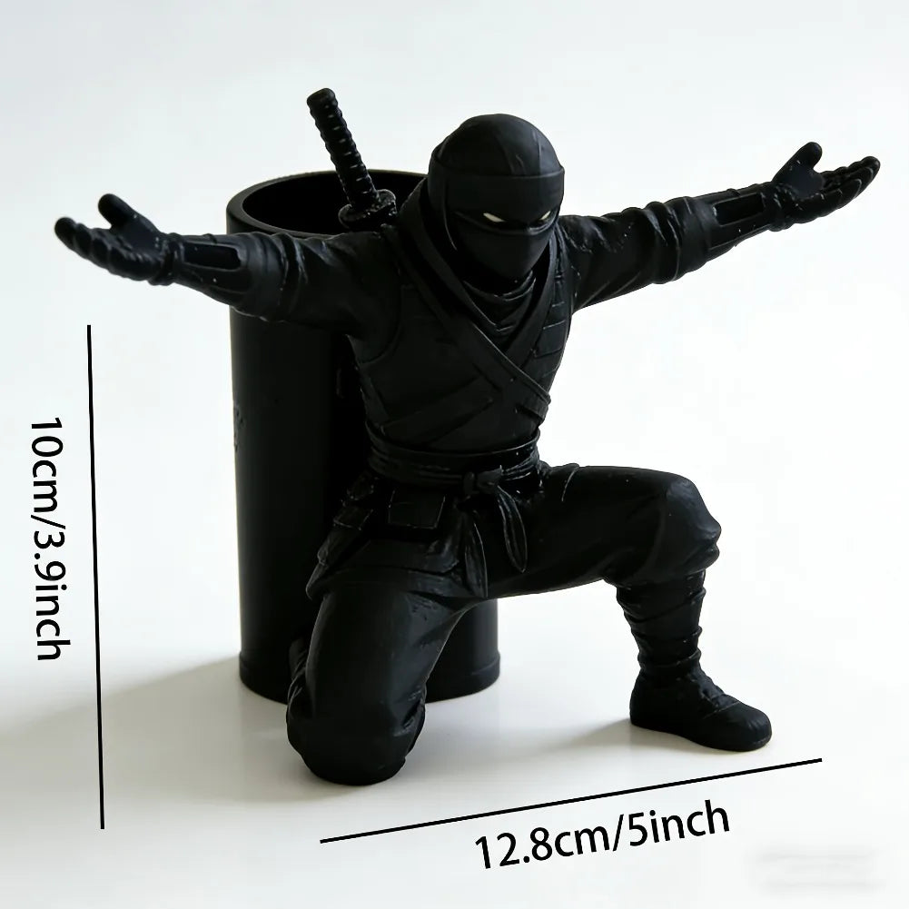 Creative Samurai Ninja Pen Holder Desktop Pencil Organizer Stand Zpaxo black