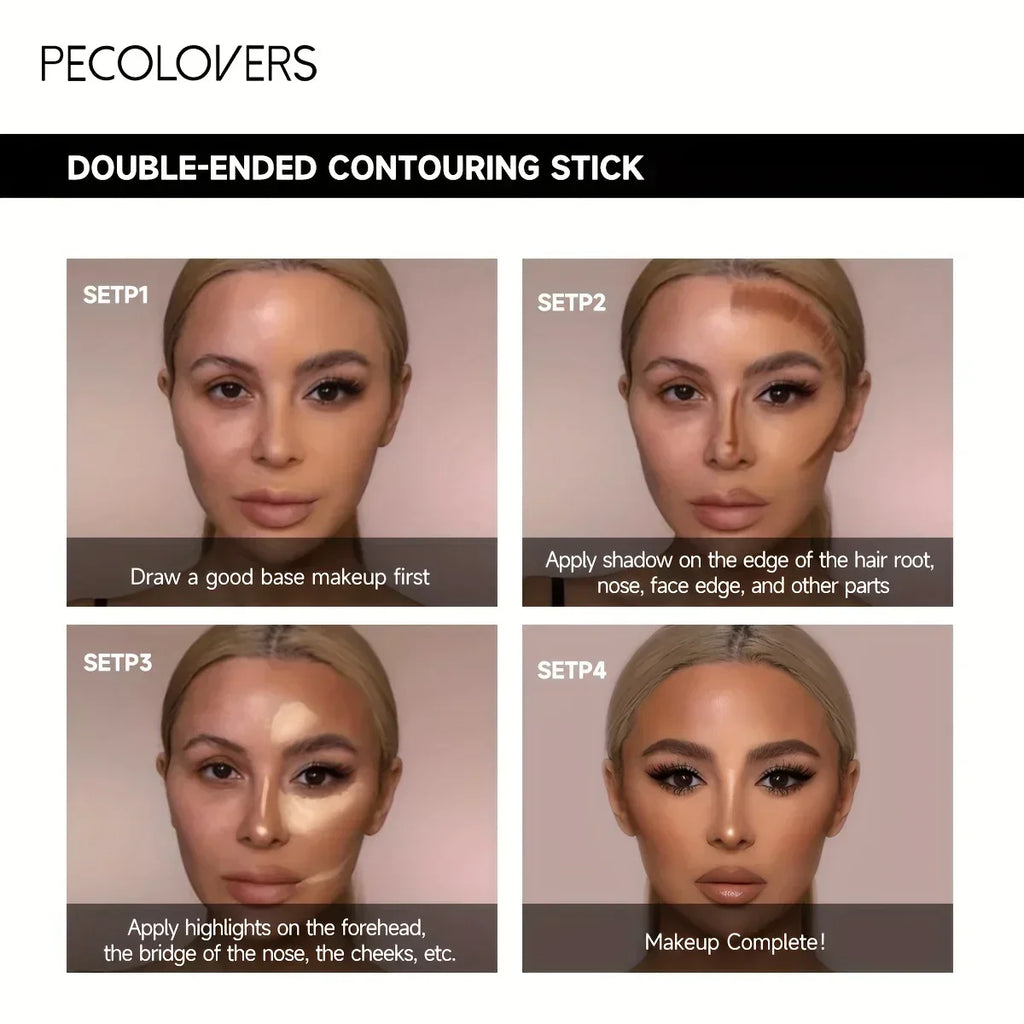 Face Contour Stick Double-Ended Highlight and Shadow CreamWaterproof Full Coverage Concealer, Natural Finish Makeup for All Skin Zpaxo