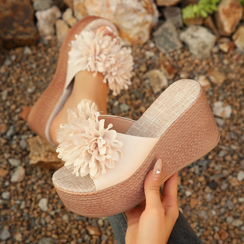 Summer Women Platform Sandals Lightweight Sexy Slippers Outdoor Zpaxo Beige 39