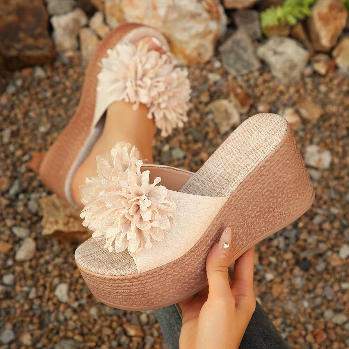 Summer Women Platform Sandals Lightweight Sexy Slippers Outdoor Zpaxo Beige 39