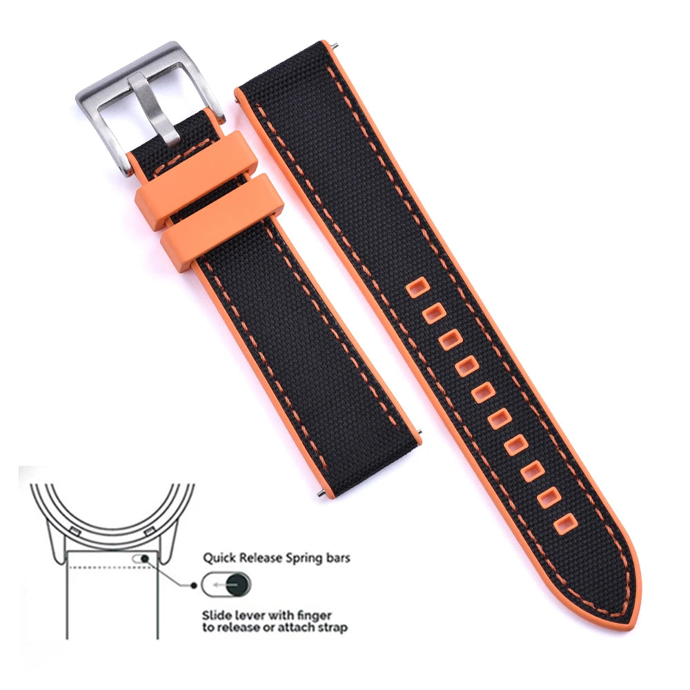 FKM Hybrid Rubber Nylon Watch Strap 20mm 22mm Quick Release