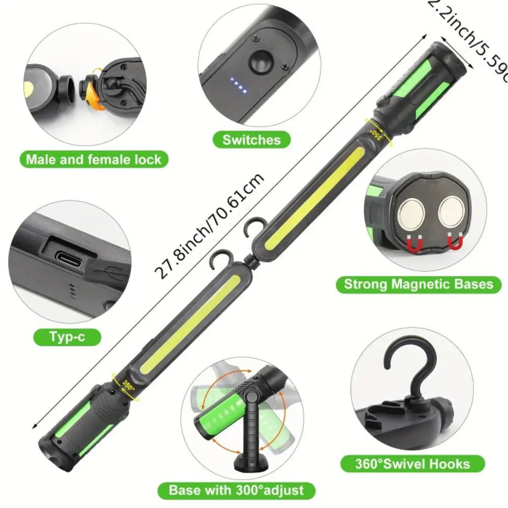 2400LM LED Mechanic Work Light 4400mAh Rechargeable Magnetic Base COB Zpaxo