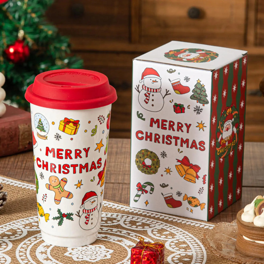 Christmas Coffee Cups Reusable Ceramic Holiday Drinkware Travel Mug