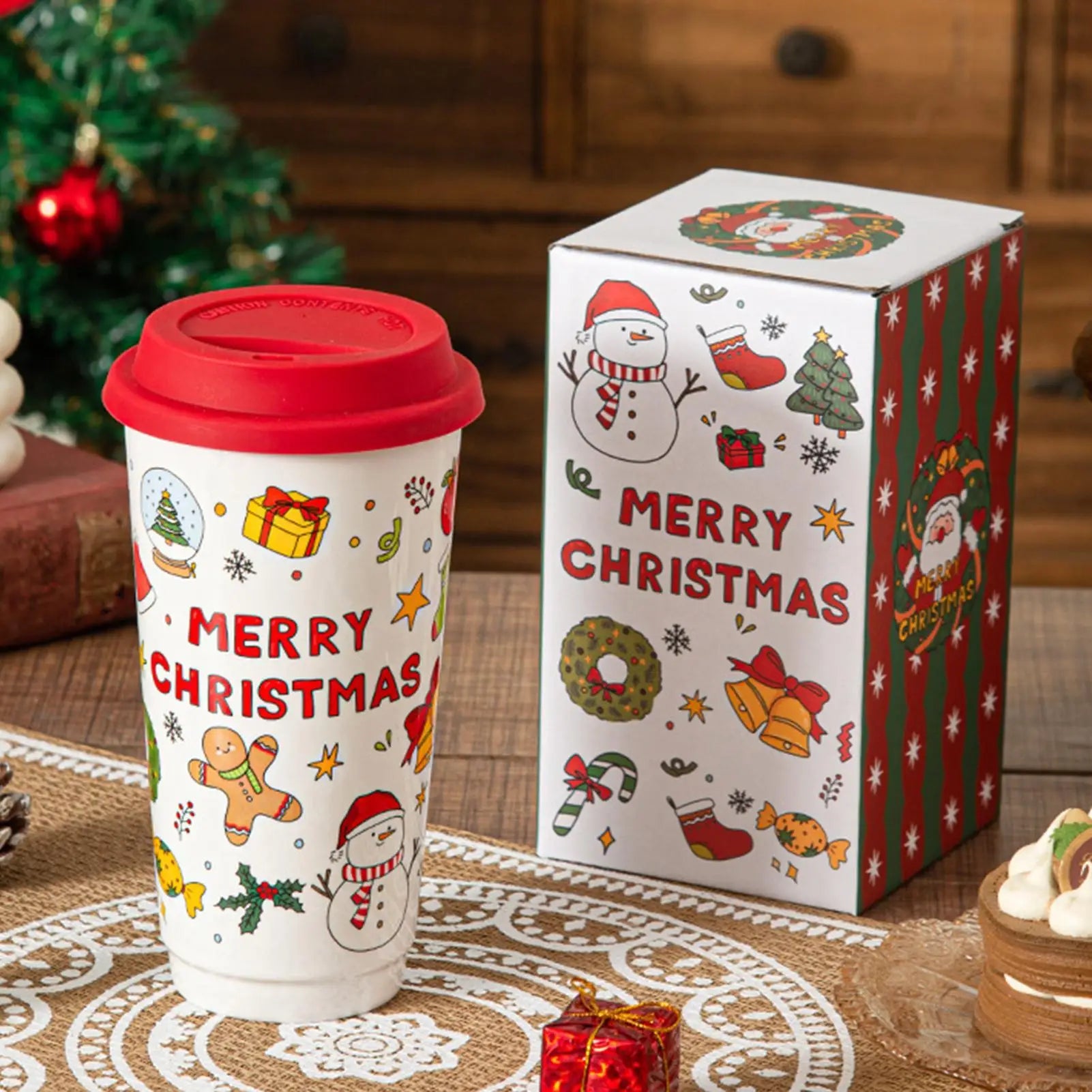 Christmas Coffee Cups Reusable Ceramic Holiday Drinkware Travel Mug