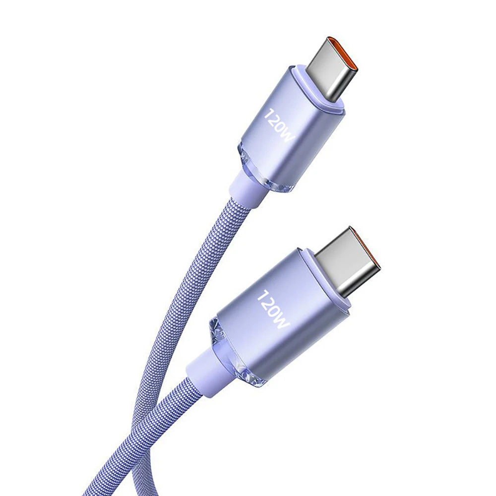 120W 7A Type C to Type C Cable For Iphone 16 Xiaomi Oneplus Mobile Phone Fast Charge USB C Cable Type C Quick Data Charger Cords Zpaxo Purple 2m