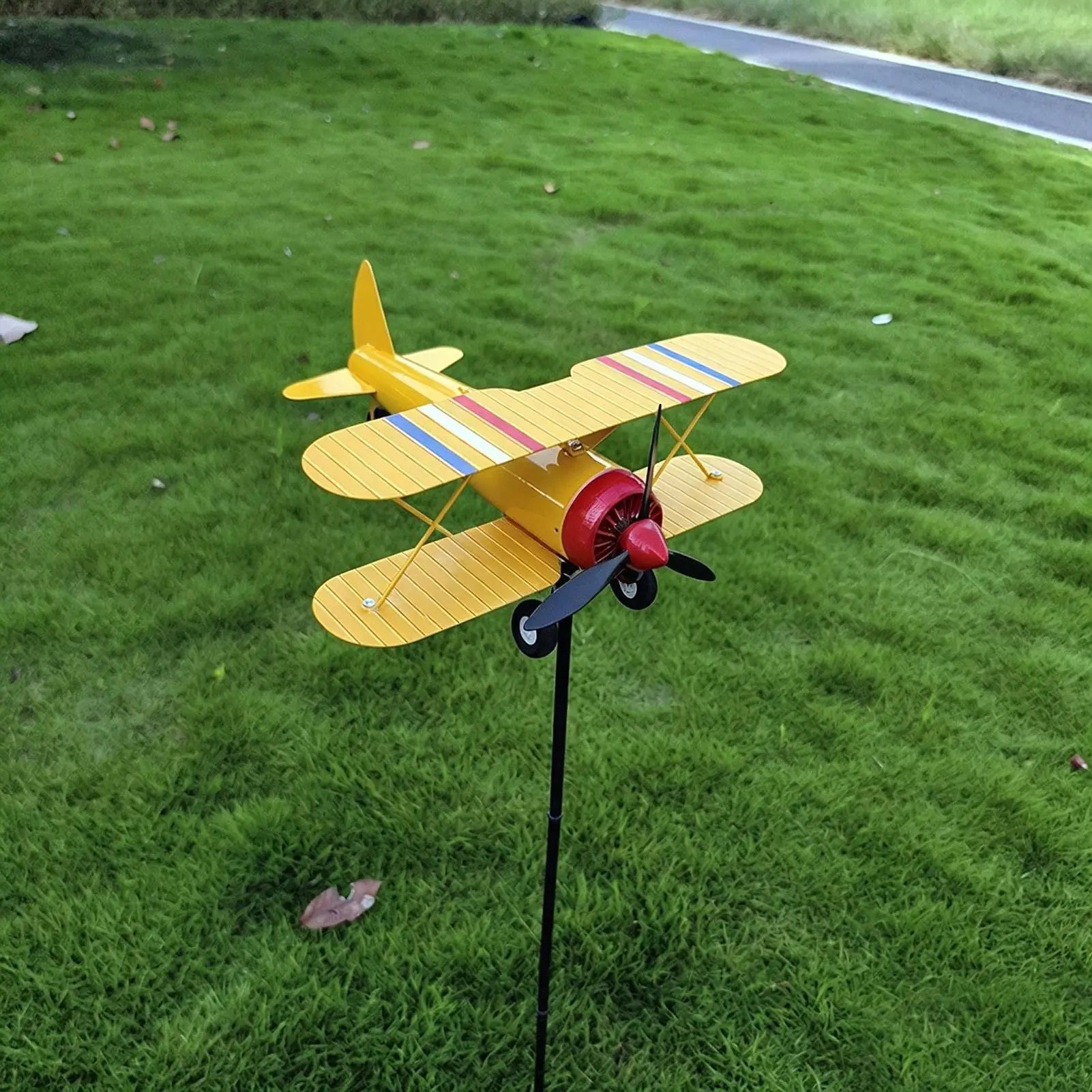 Airplane Weathervane Metal Windmill Wind Measuring Tool Spinner Lawn