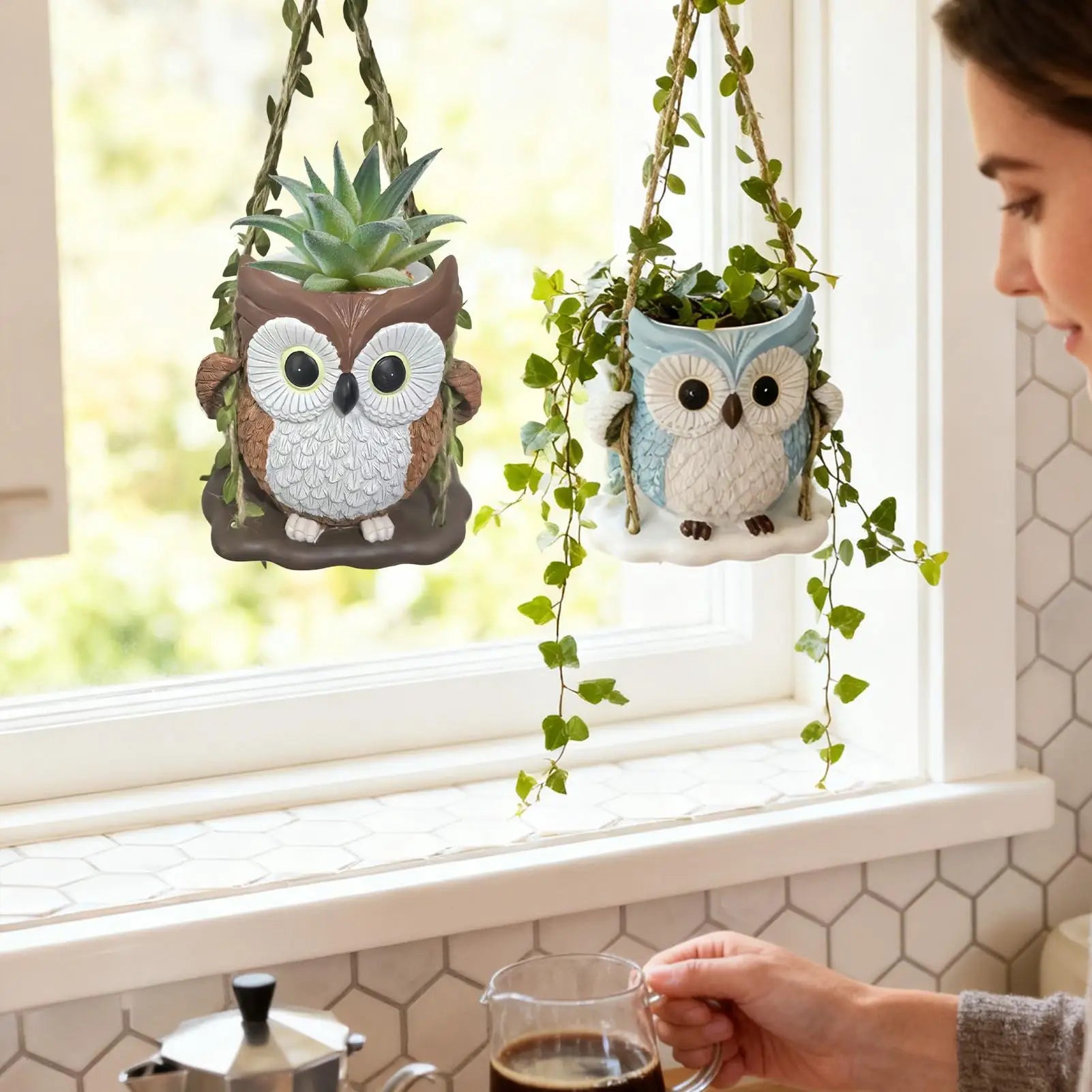 Cute Plant Pots Resin Drainage Hole Owl Planter Small Indoor Outdoor Zpaxo