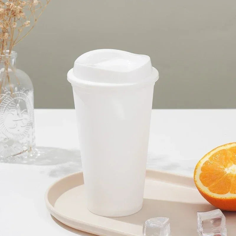 475ML Large Capacity Plastic Straw Cup for Birthday Parties Coffee Drinking Reusable Macaron Colored Straw Cup Takeaway New Zpaxo WHITE 16OZ