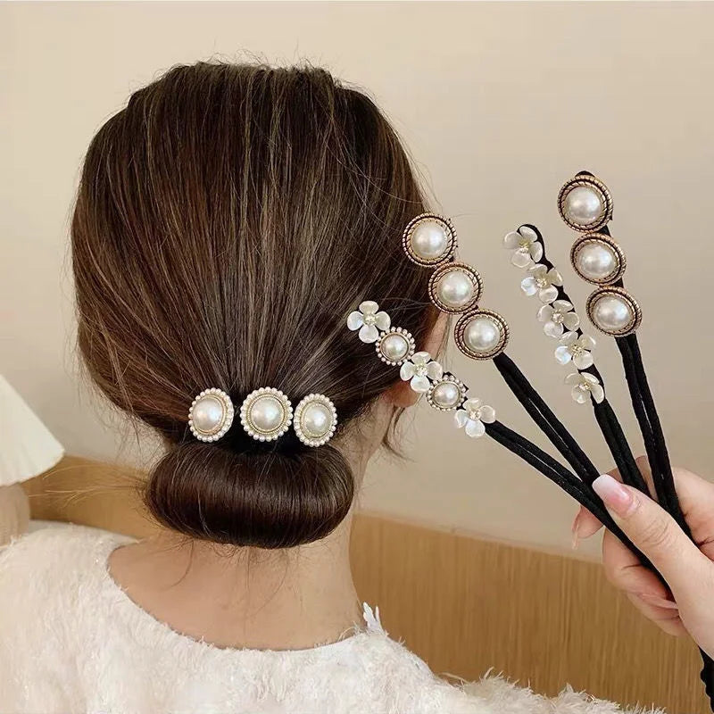 Magic Elegant Pearl Flower Bun Maker Lazy Hair Curlers Styling Accessories Hairpin Hair Braider Hairstyle Twist Hair Accessories Zpaxo