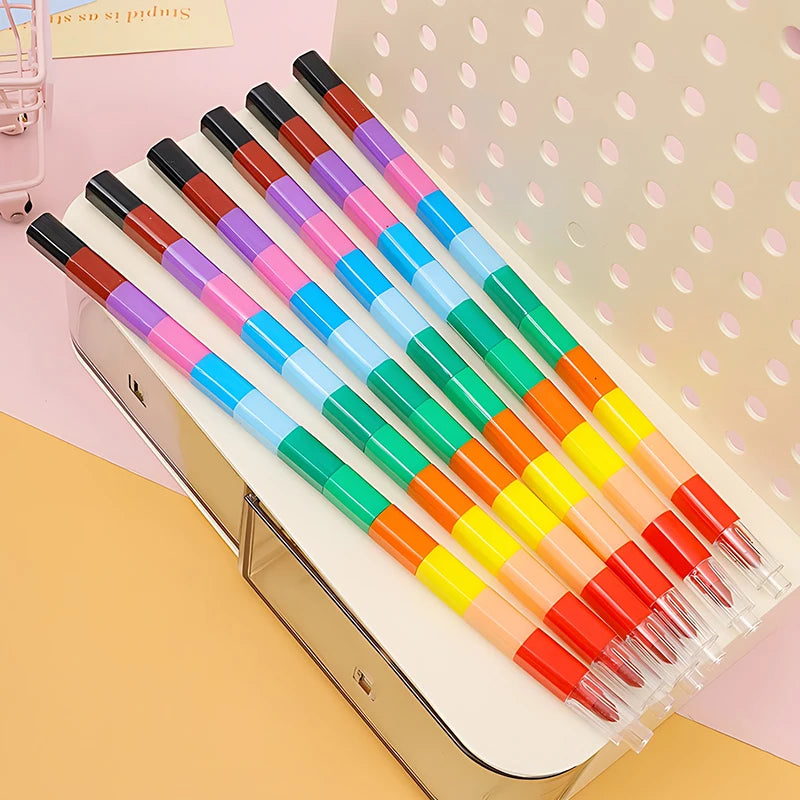12-Color Building Block Crayons Fun Rainbow Color Stackable Drawing Crayons Graffiti Pen Art Supplies Birthday Gift Boy Girl Zpaxo