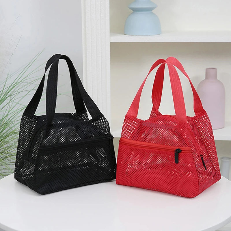 Solid Color Fashionable Mesh Travel Handbag, Spacious Cosmetic and Toiletry Storage Zpaxo