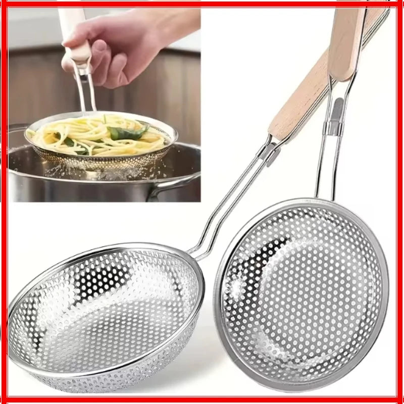 Wooden Handle Stainless Steel Small Colander Fine Mesh Oil Strainer Multi-function Filter Mesh Flour Sifter Kitchen Baking Tools Zpaxo