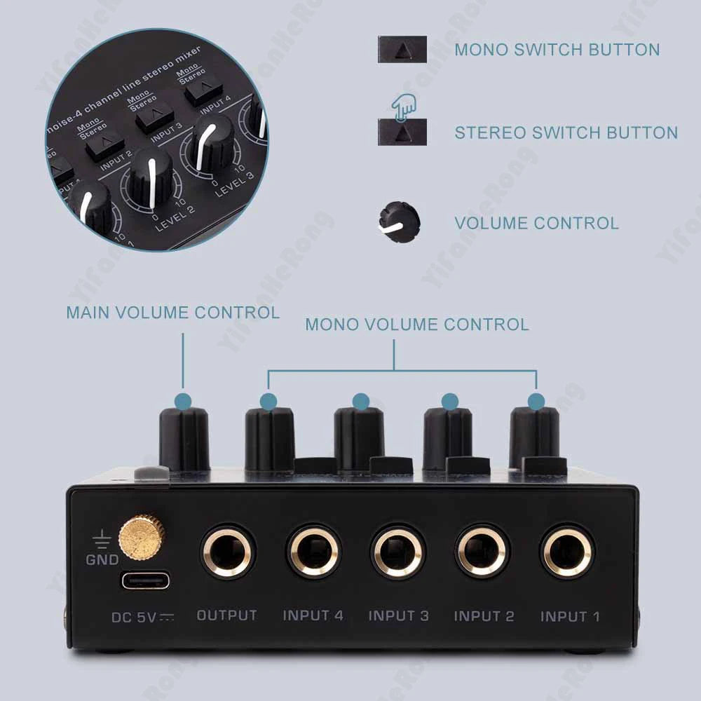 Professional Sound Mixer 4 Channel Mixer Stereo with 2pcs 6.5 3.5mm Converter RCA Output Mixer Mini Low Noise Sound Mixer Zpaxo