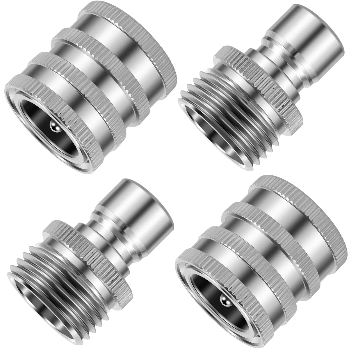4Pcs Thread Tap Coupling Stainless Steel Garden Hose Quick Connector Water Hose Fitting 3/4inch Pressure Washer Pump Adapter Zpaxo black silver 3/4"